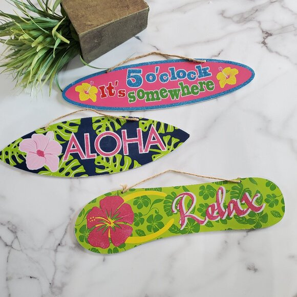 3 Surfboard Signs ALOHA, Relax & It's 5 o'clock somewhere - Picture 1 of 14